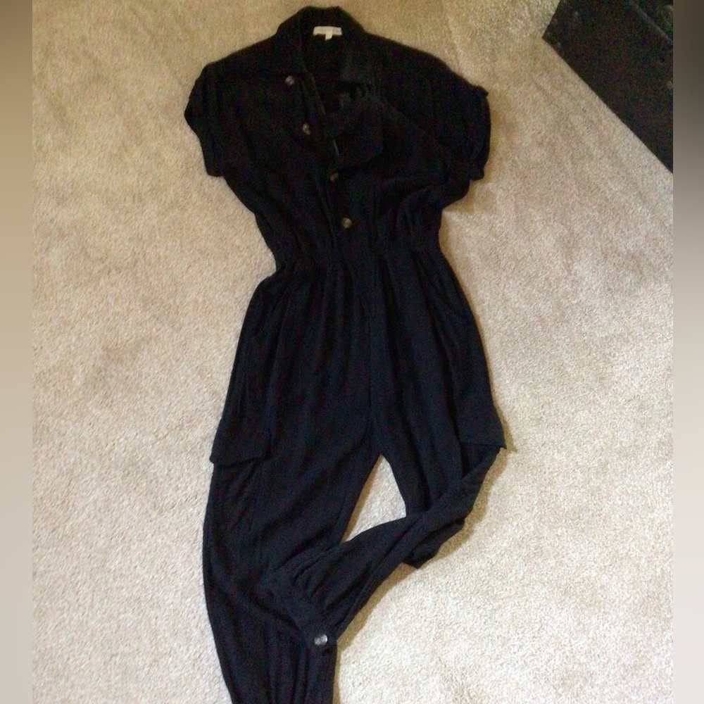 Lavender sketch black jumpsuit, Small